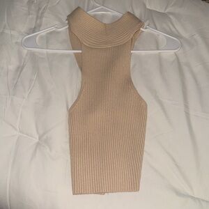 Tan Ribbed Knit Halter Top